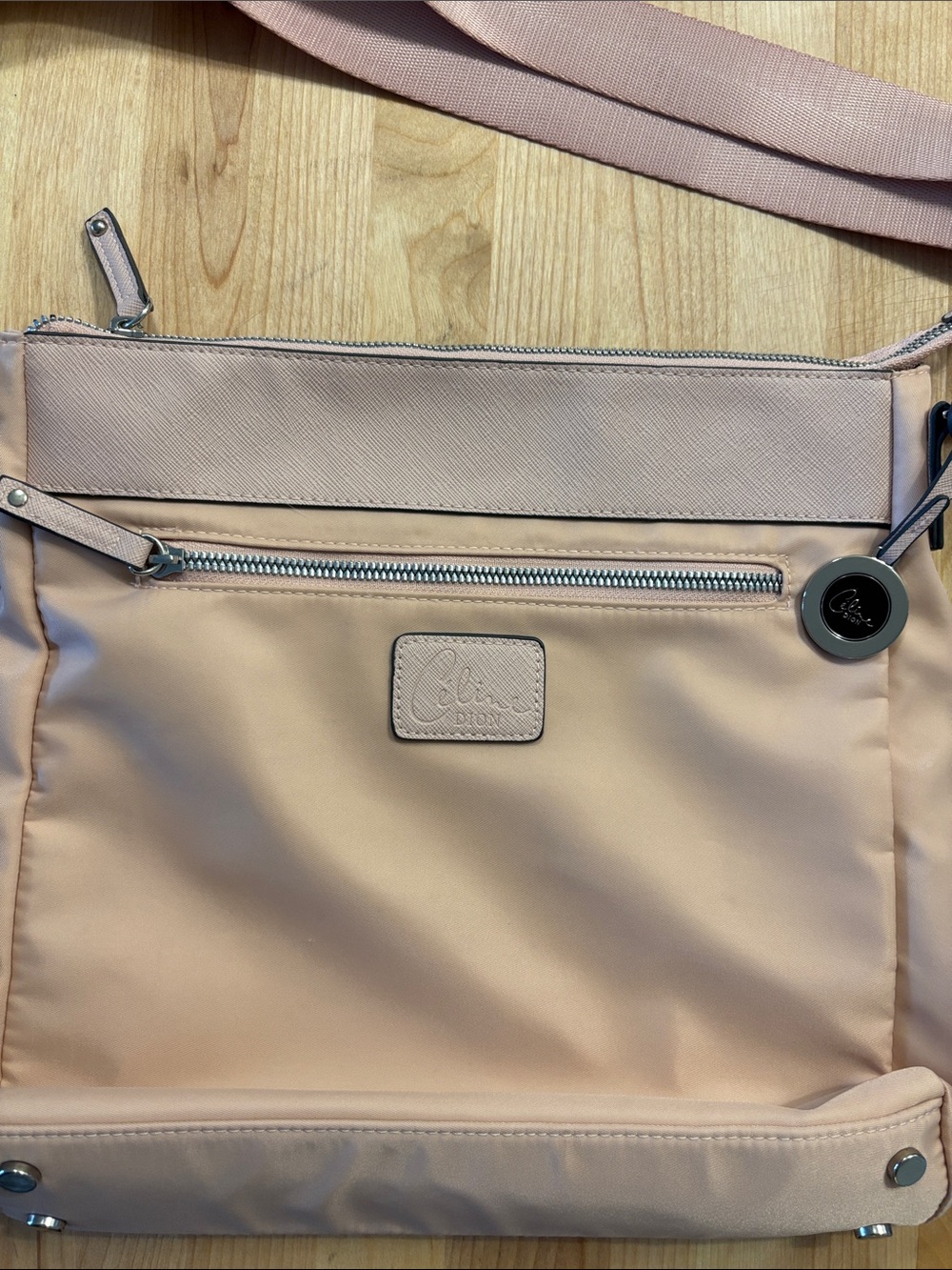 Light Blush Crossbody Bag with Front Zip Pocket